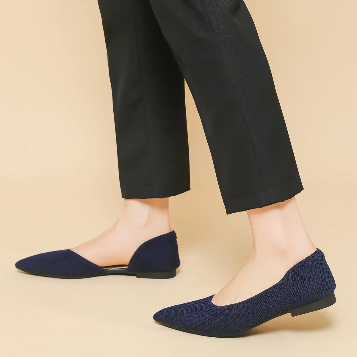 D'orsay Flats Shoes Stretch Soft Ballerinas Loafers Femmes Pointed Toe Slip On Moccasines Fly Weaving Princess Ballets