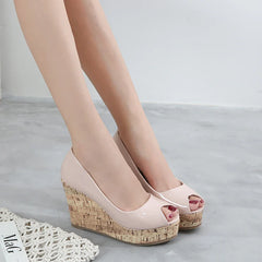 31-43 Wedge Open Toe Shoes High Heel Platform Shoes Patent Leather