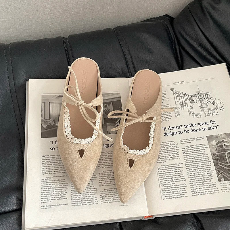 Pointed Toe Mules Slippers Casual Dress Street Style Slip On Shoes