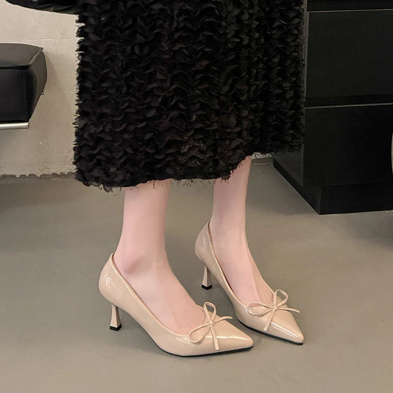 Butterfly-knot Office Pumps Shoes Thin Heel Slip On Shoes Eelgant Pointed Toe Party