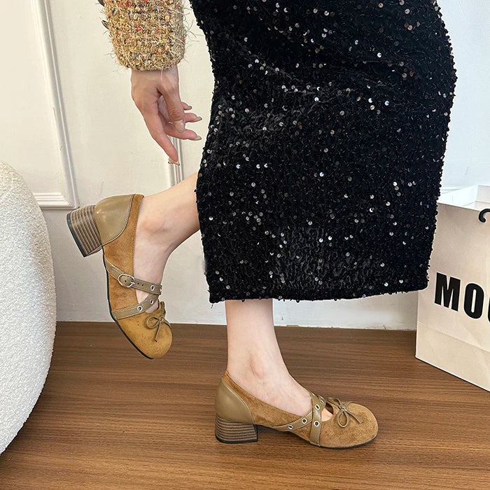 Vintage Thick Heel Mary Jane Shoes Concise Belt Buckle Shoes Elegant Party Dress Pumps