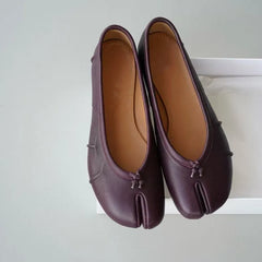 Split Toe Ballet Flats Tabi Shoes Casual Slip-on Loafers Pleated Leather Espadrilles Zapatillas Mujer