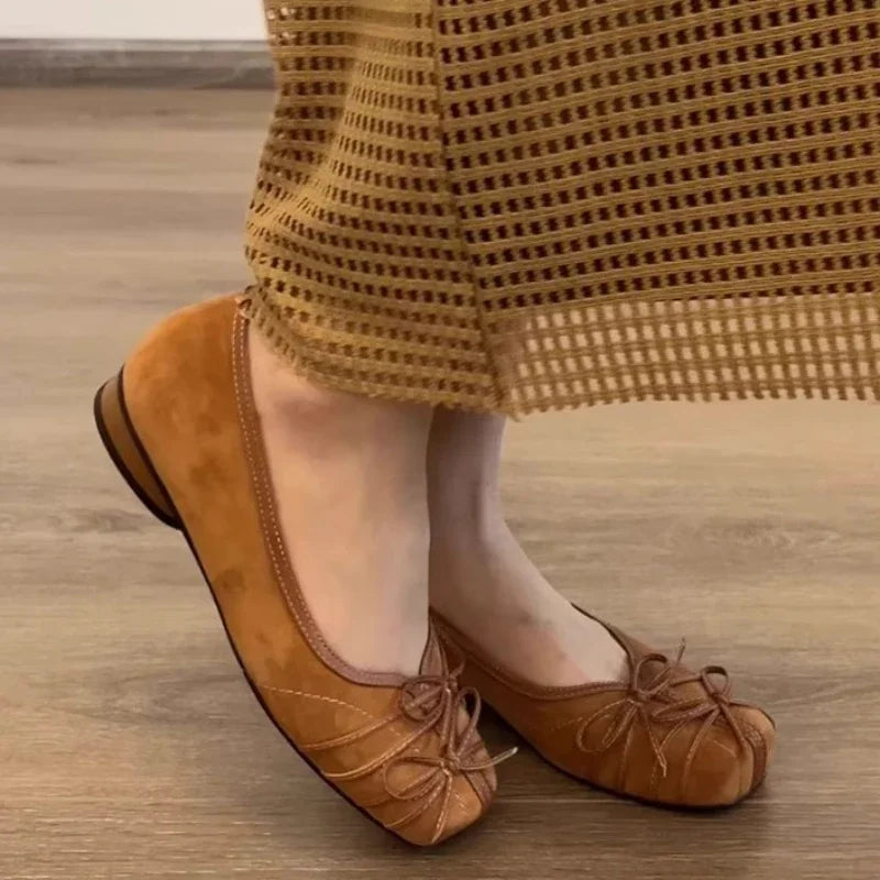 Novelty Bowknot Design Low Heel Pumps Comfortable Square Toe Lightweight Shoes