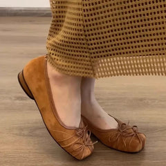 Novelty Bowknot Design Low Heel Pumps Comfortable Square Toe Lightweight Shoes