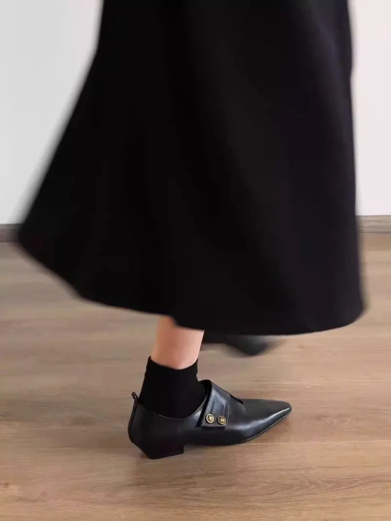 Low Heel Loafers Retro Pointed Toe British Style Small Leather Shoes Elegant Brand Mary Jane Shoes