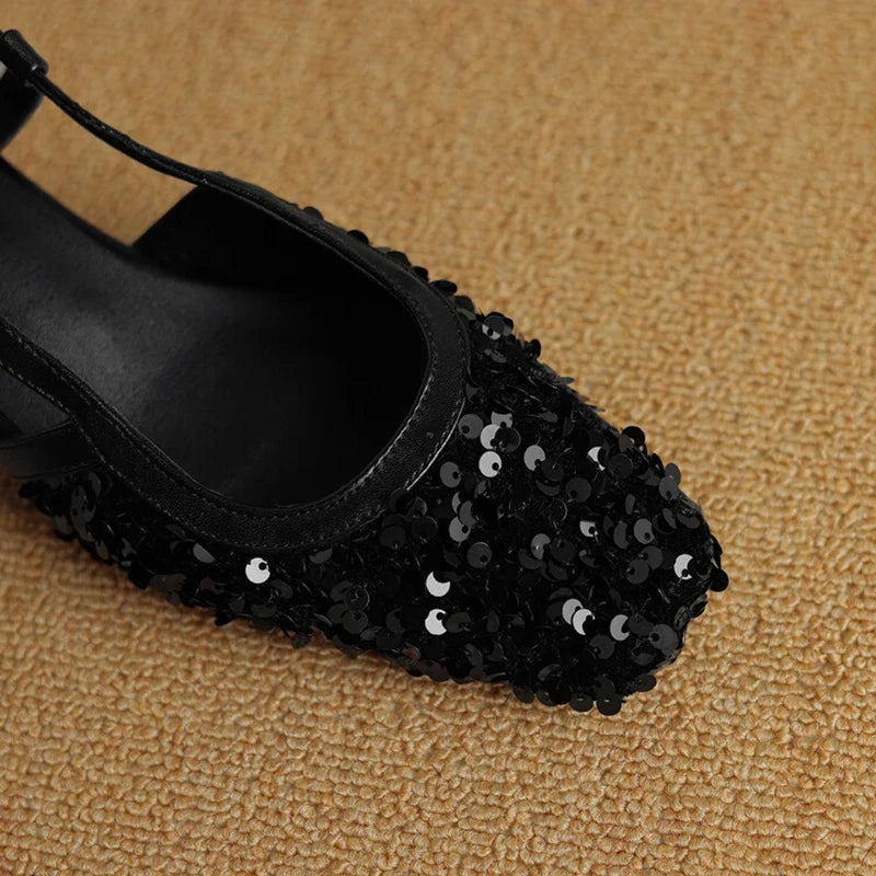 Blingbling square toe slingbacks strange heel slip on