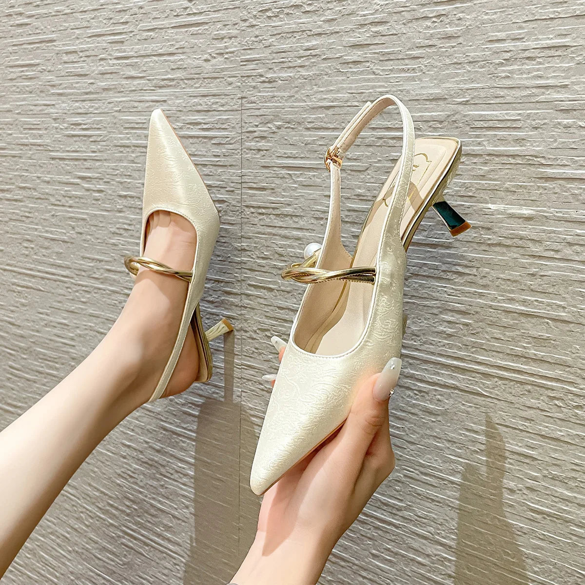 Satin Pointed Toe High Heels Sandals Green Slingback Party Muller Pumps
