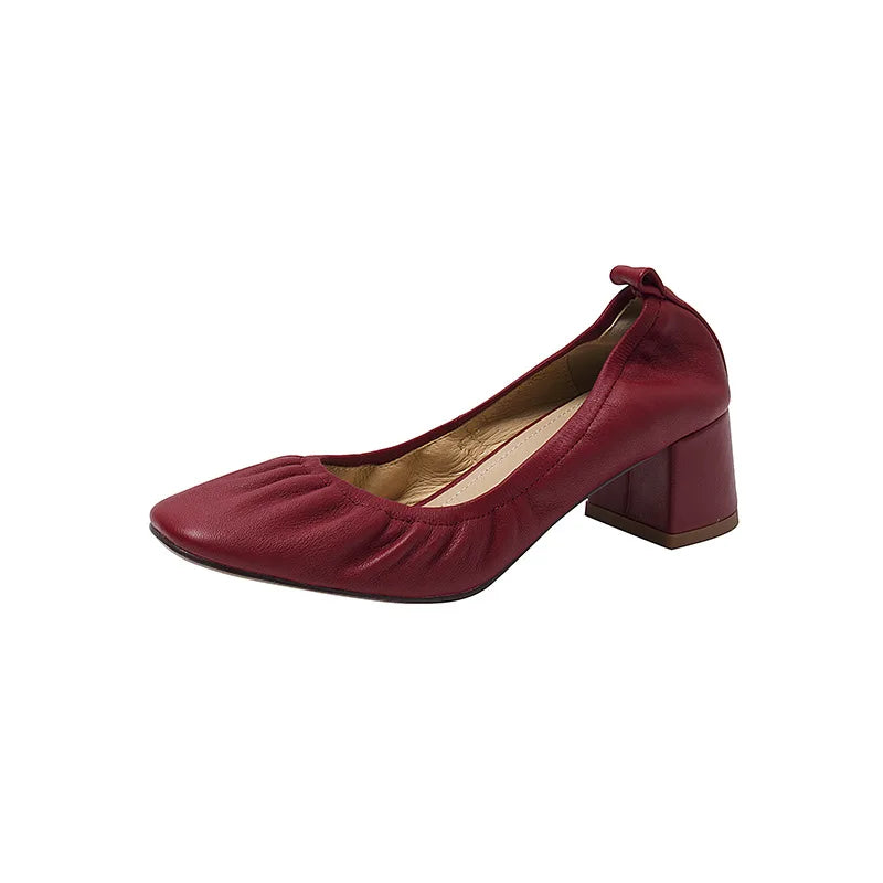 Oxford Shoes Vintage Pumps Mid Heels Square Toe Pumps Slip on Sewing High Heels Boat Shoes Elegant