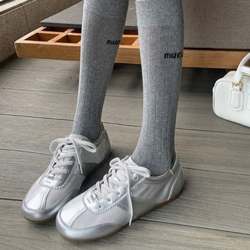 Casual Shoes Lace Up Round Toe Low Heels Sneakers Outside Comfy Flat Sneakers Mujer