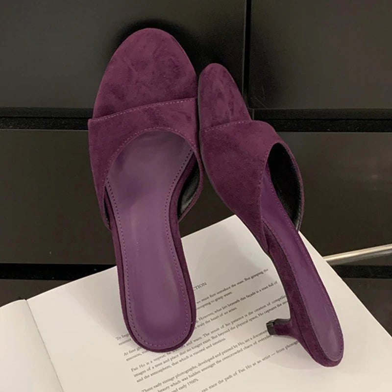 Thin Low Heels Slippers Round Open Toe Beach Casual Sandal Mules Slides Shoes Zapatos De Mujer