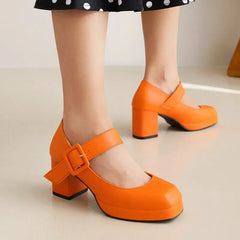 Classics High Heels Lolita Shoes Straps Mary Janes Shoes Red Orange White Pumps Party Wedding Shoes Size 45