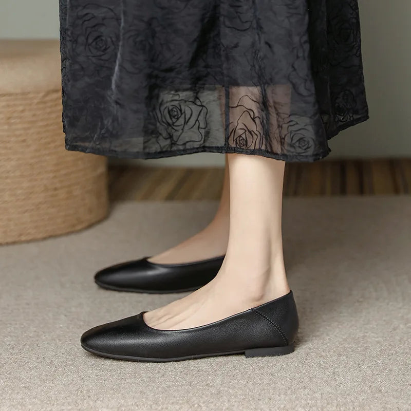 solid color soft bottom flats square toe cozy working shoes shallow mouth slip on loafers mocasines size 43