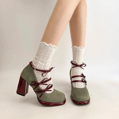 Thick Heel Mary Jane Shoes Butterfly-knot Buckle Strap Shoes Elegant Party Dress Pumps