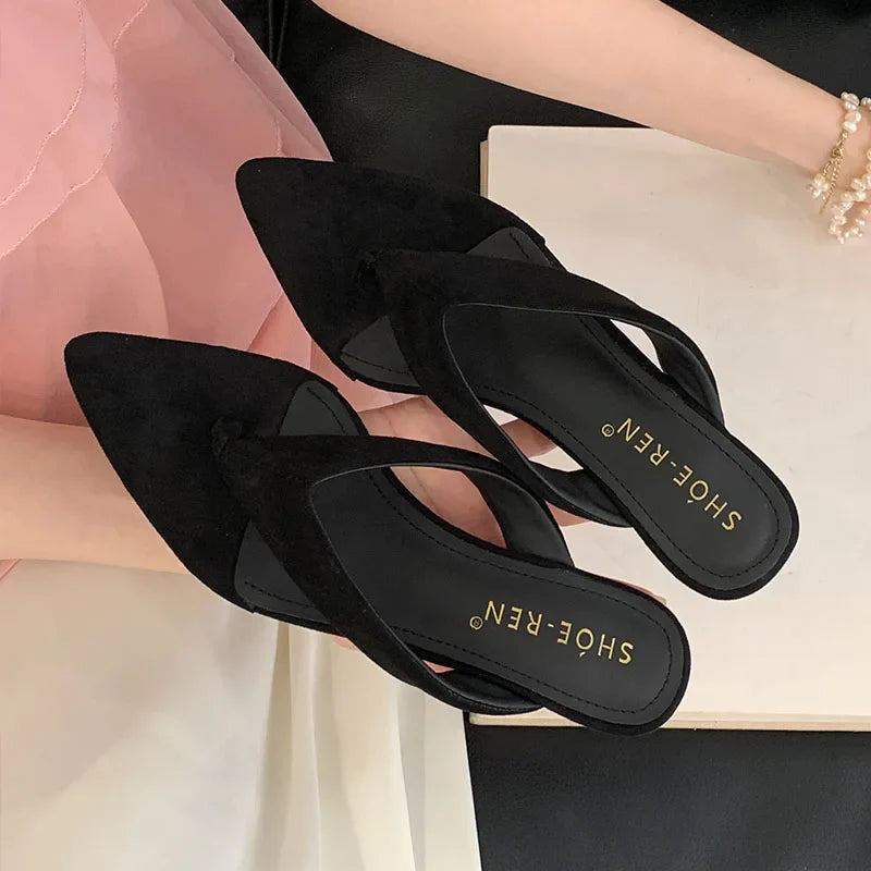 In Pointed Toe Wedges Slippers Flip flops Slides Low Heel Wedges Sandals