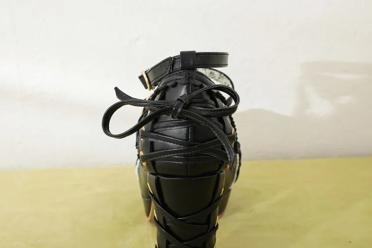2.5 Platform Cute Bow Lace Princess Lolita Shoes Party 10cm High Heel Buckle Big size 43