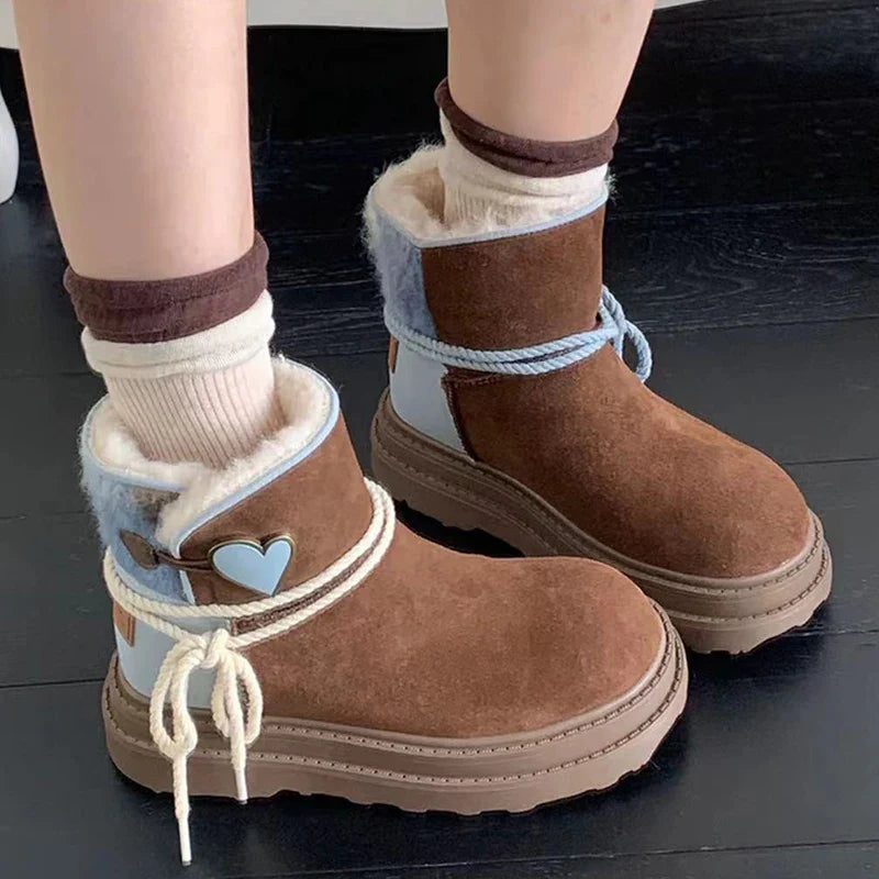 Snow Boots Platform Warm Fur Casual Outdoor High Top Shoes Heart Design Plush Ankle Boots High Quality Cotton Shoes