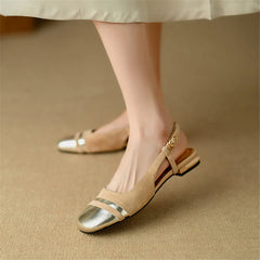 Classic Design Cow Leather Flats Shoes Slingbacks Comfort Woman Round Toe Flats Shoes