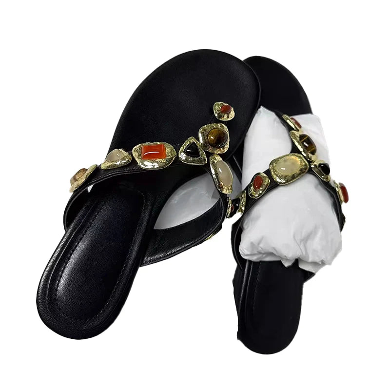 Low Heels Slippers Shoes Beach Clip Toe Dress Flip Flop Sandals Bohemia Outside Walking Slides