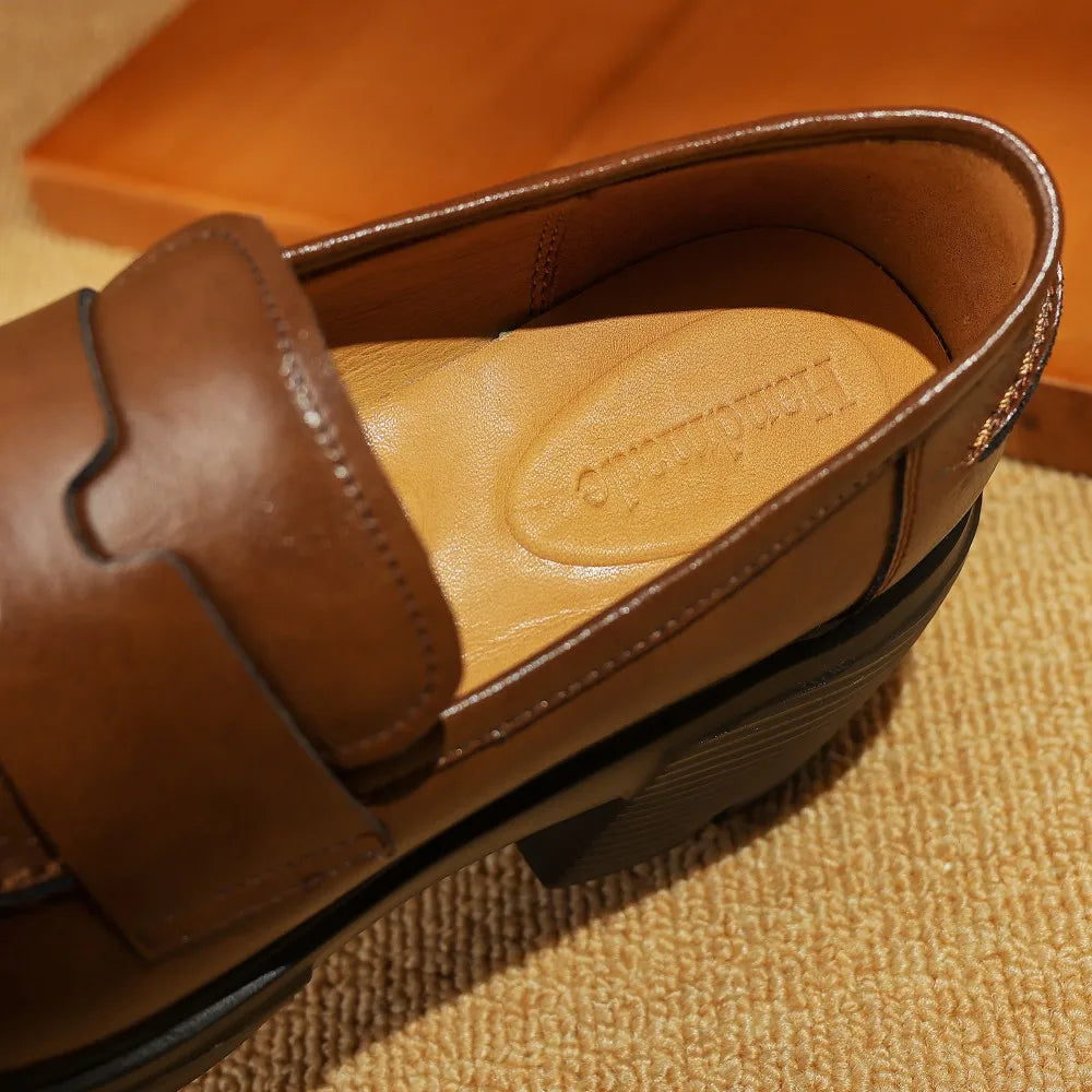 genuine leather chunky heel platform moccasins round toe high quality soft comfortbale loafers shoes hot