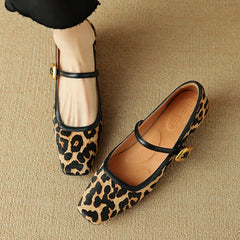 Toe Chunky Heel Shoes Horsehair Leopard Shoes