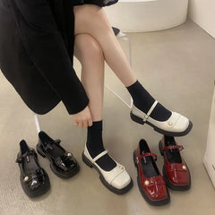 Footwear Red Mary Jane Japanese Style Lolita Pearl Gothic Shoes