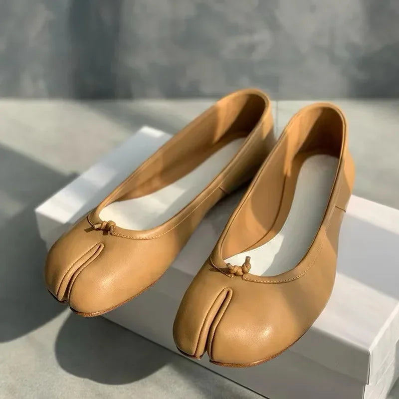 Soft Leather Split Toe Design Mules Flats Shoes Cozy Lightweight Soft Sole Loafers Mary Jane Pumps Ballet Shoe