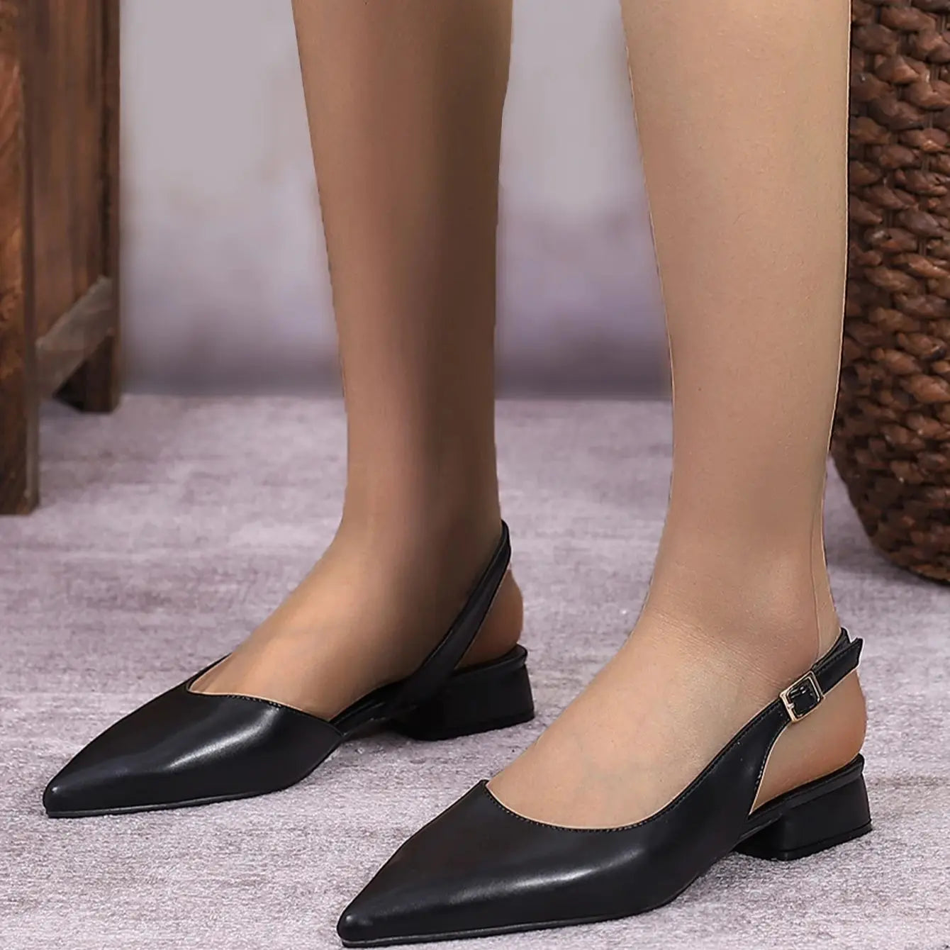 Brand Slingback Shoes Pointed Toe Shallow Slip On Mules Shoes Flat Heel Casual Lady Vacation Slide