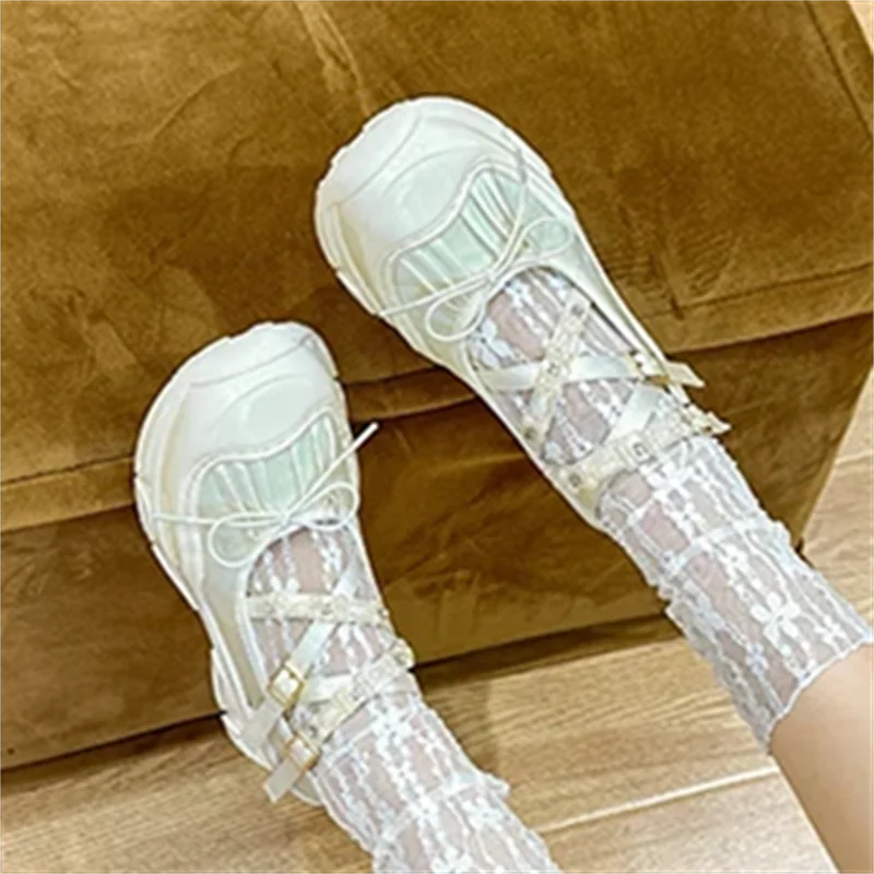 String Bead Butterfly-Knot Breathable Sneakers Lace-Up Thick Bottom Hand-made Shoes Casual Tenis De Mujer