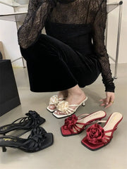 Red Rose Handmade Flower Sandal Heels Wedding Shoes Bride Shoes Design Pumps