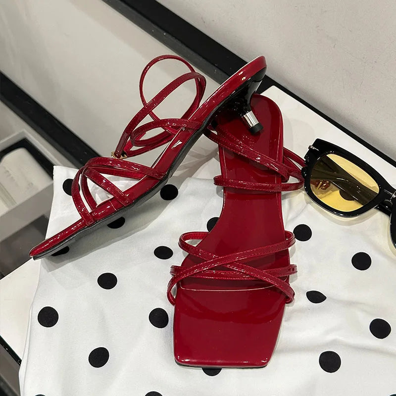 Cross-tied Low Heel Sandals Shoes Shallow Square Toe Footwear Heeled Shoes Sandals Pumps