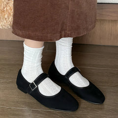 Flats Round Toe Genuine Leather Buckle Strap Mary Janes Office Lady Working Shoes Woman Concise
