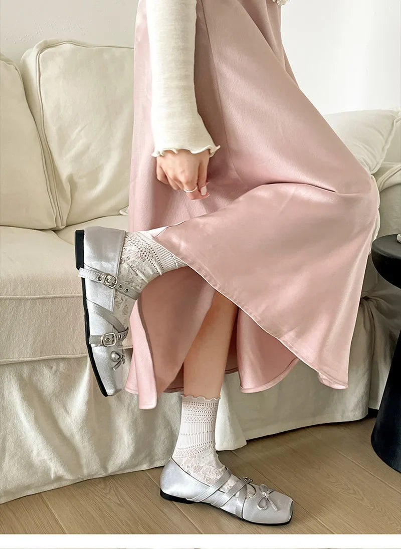 Butterfly-knot Flat Mary Jane Comfort Soft Sole Elegnat Square Toe Dress Ballets Shoes