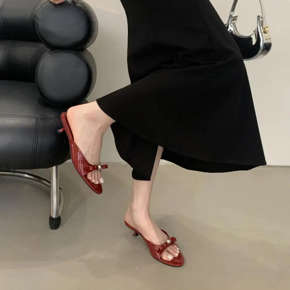 String Bead High-Heeled Shoes Ladys Slippers Outdoor Slides Pantofle Butterfly-Knot Low Rubber Flip Flops Hawaiian PU