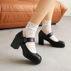 Classics High Heels Lolita Shoes Straps Mary Janes Shoes Red Orange White Pumps Party Wedding Shoes Size 45