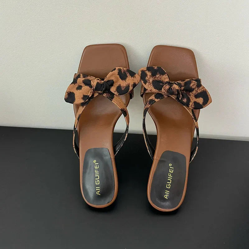 Low Heel Slides Slippers Shoes Butterfly-Knot Heeled Sandals