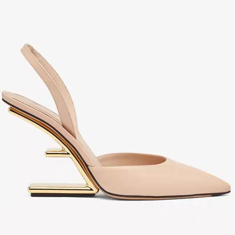 Style High Heels Slingback Metal High Heels Shoes Pointed Toe Party Sandalias De Las Mujeres