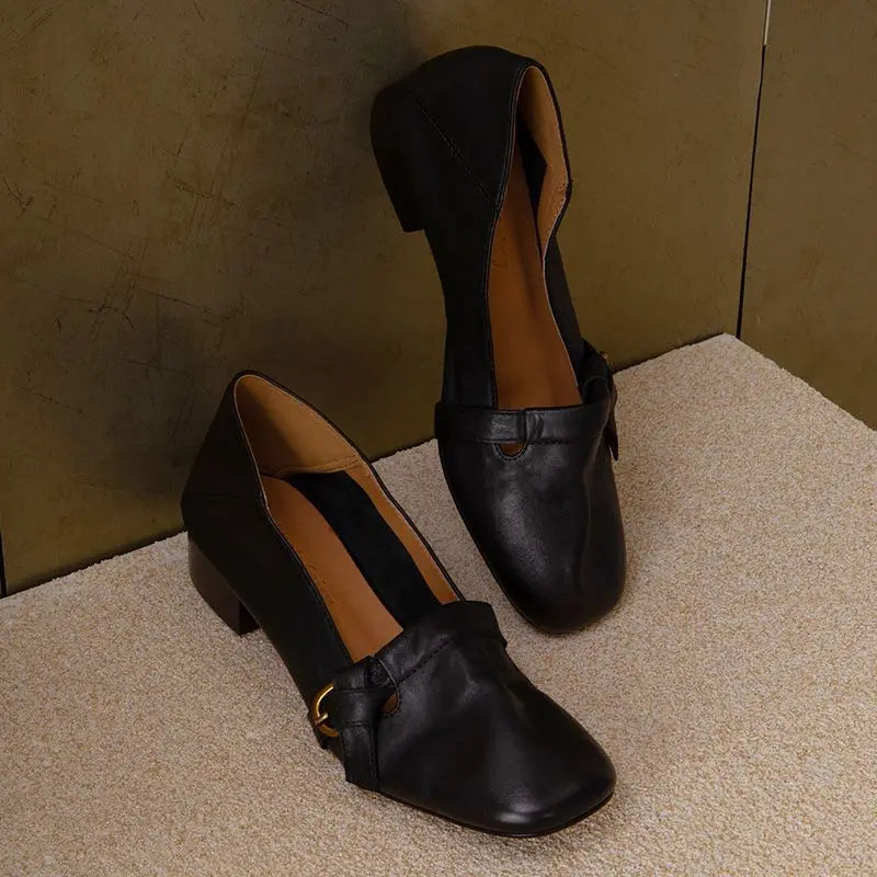 Square Toe Loafers Shoes Woman Soft Leather Retro Sandals Shallow Trend Soft Sole Shoes Comfort Zapatillas De Mujer