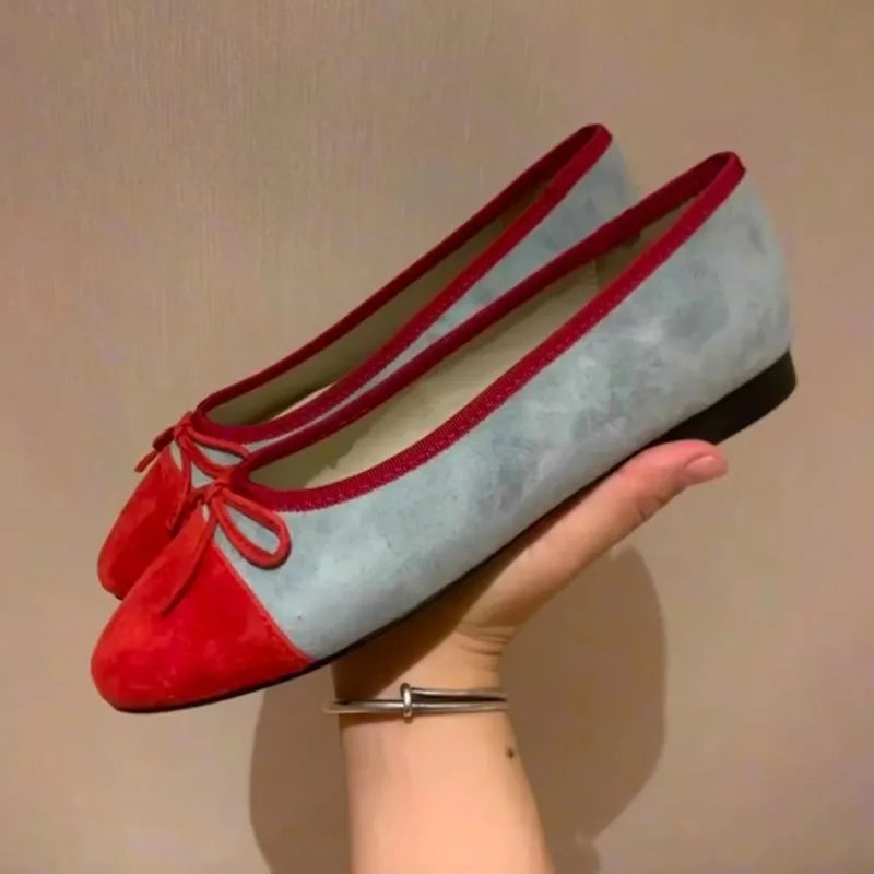 Suede Ballet Flats Cute Bow Decorated Loafers Elegant Mary Jane Shoes