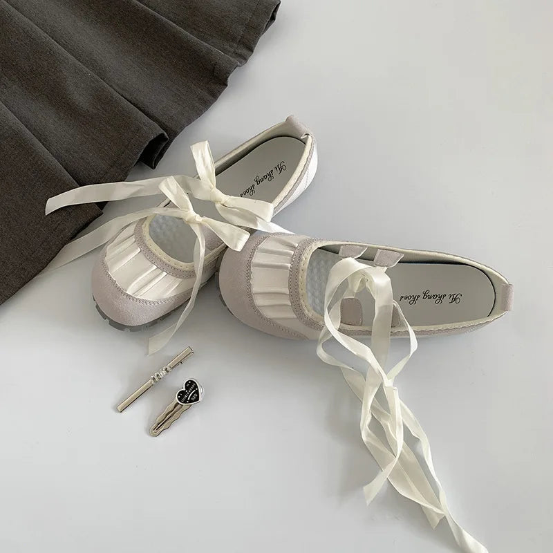 Round Toe Bow Flats Loafers Outdoor Slip on Soft Bottom Mary Jane Shoes Casual Ballerina Shoes