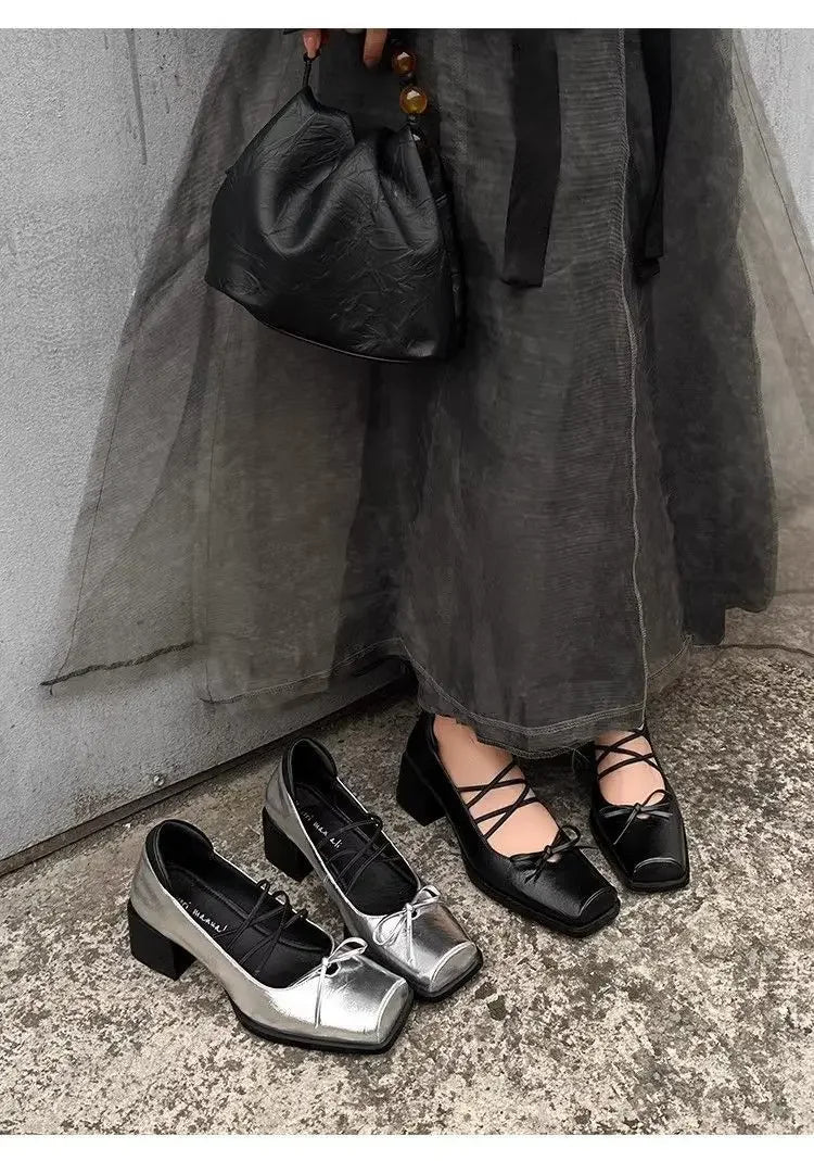 Mary Jane Flat Heels Retro Style Shoes Sweet Cool Butterfly Knot High Heels Comfortable Rubber