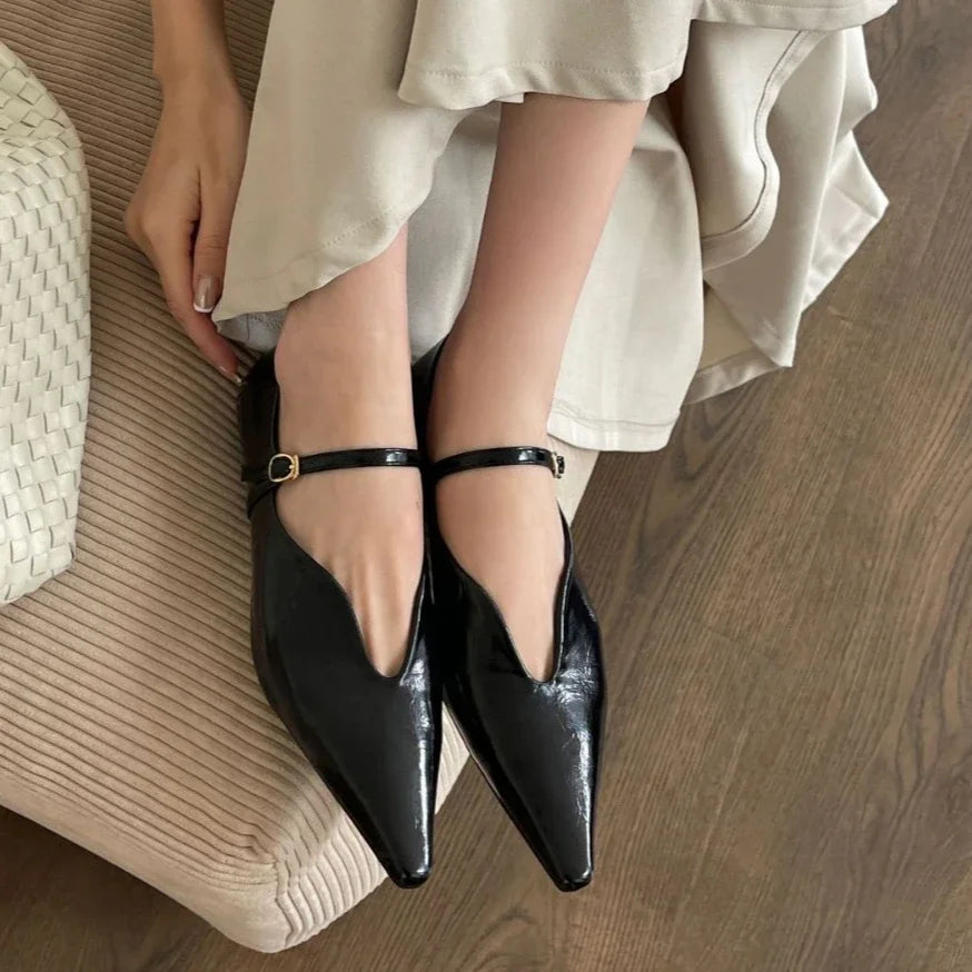 Comfort Shallow Flat Shoes Pointed Toe Elegant Office Shoes Buckle Strap Footwear Zapatos De Mujer