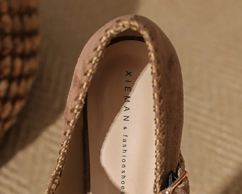 High Heeled One-word Buckle with Light Mouth Pumpss Thick Heel Small Square Head Mary Jane Shoes
