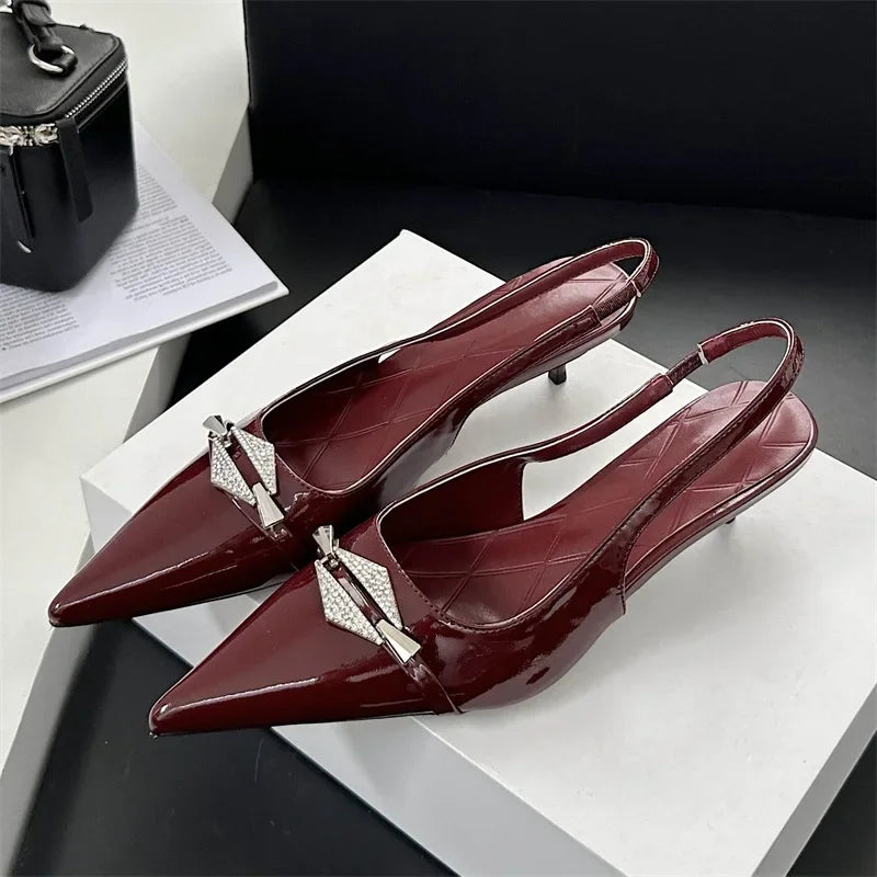 Crystal Diamond Pointed Toe Thin Low Heels Wedding Party Dress Sandals Shoes Zapatos De Mujer