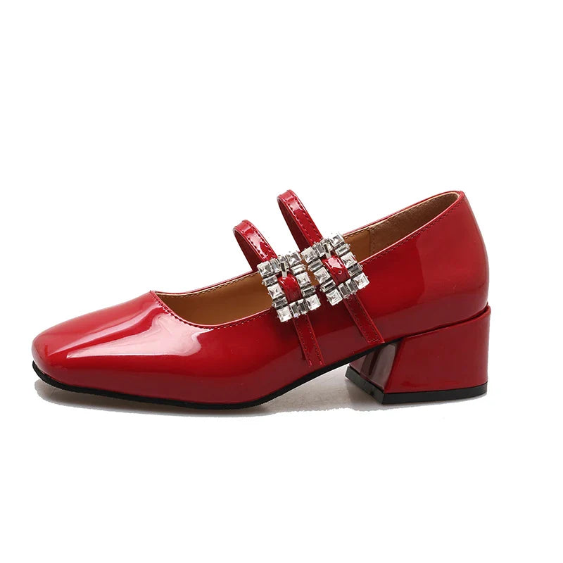 Shoes Red Elegant Mary Jane Shoes Square Heel Casual Dress Outdoor Ballerinas