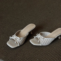 Butterfly-knot Woman Slippers High Heel Slides Concise Party Dress Shoes