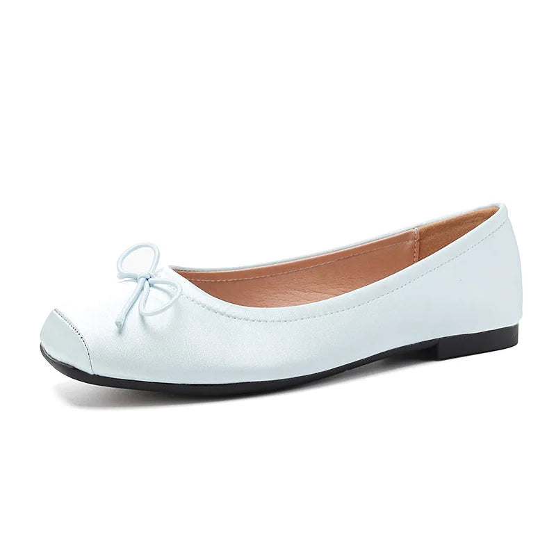 Deliate Bowtie Silk Ballerinas Woman Traf Pig Square Toe Flats Shallow Slip On Moccasins Femme Brides Wedding Shoes Pink Ballets