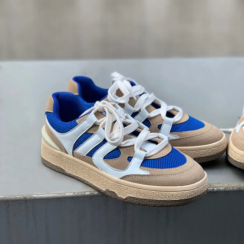 Sneakers Outdoor Casual Mixed Colors Genuine Leather Cross-Tied Shoes Woman Flats Platforms