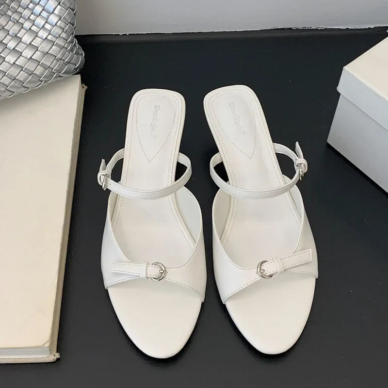 Shallow Elegant Low Heel Pumps Shoes Casual Slides Footwear Slip On Heeled Sandals Shoes