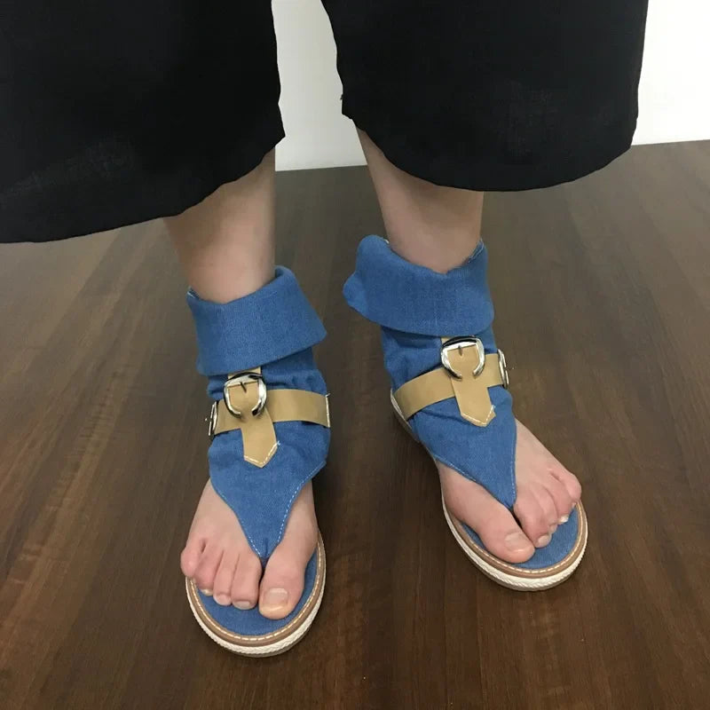 Blue Shoes Buckle Gladiator Sandals Jeans Boots booties sandalias Size 43
