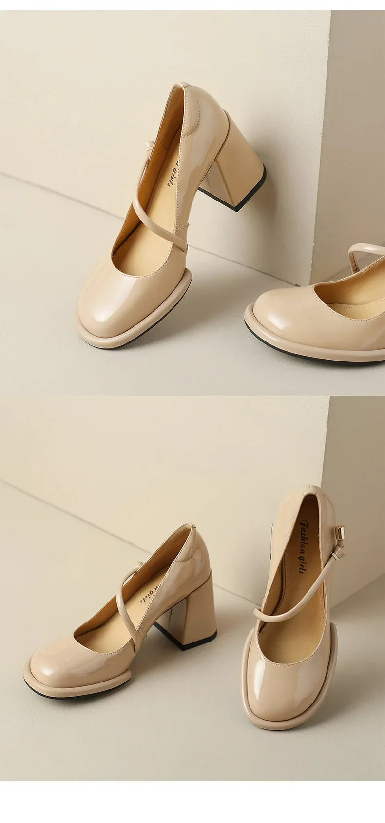 Mary Janes Shoes Vintage Pumps Patent Leather Shoes High Heels Black Shallow Boat Shoe Zapatos Mujer